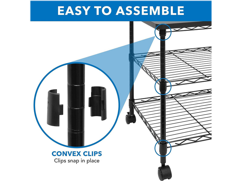Mount-It! 3-Shelf Steel/Laminate Large Printer Cart with Wheels, Black (MI-7856)