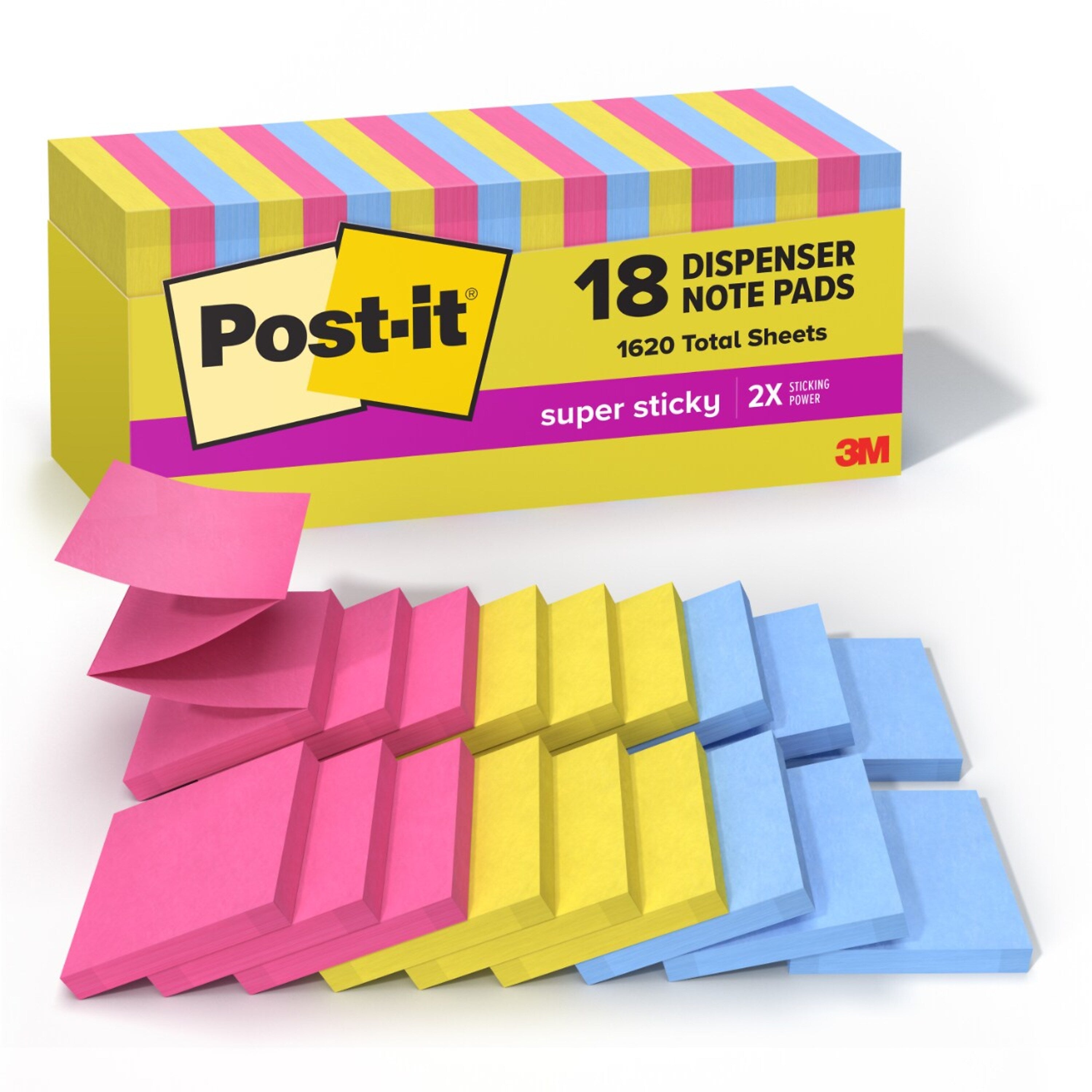 Post-it Super Sticky Pop-up Notes, 3" x 3", Summer Joy Collection, 90 Sheets/Pad, 18/Pads (R330-18SSJOYCP)