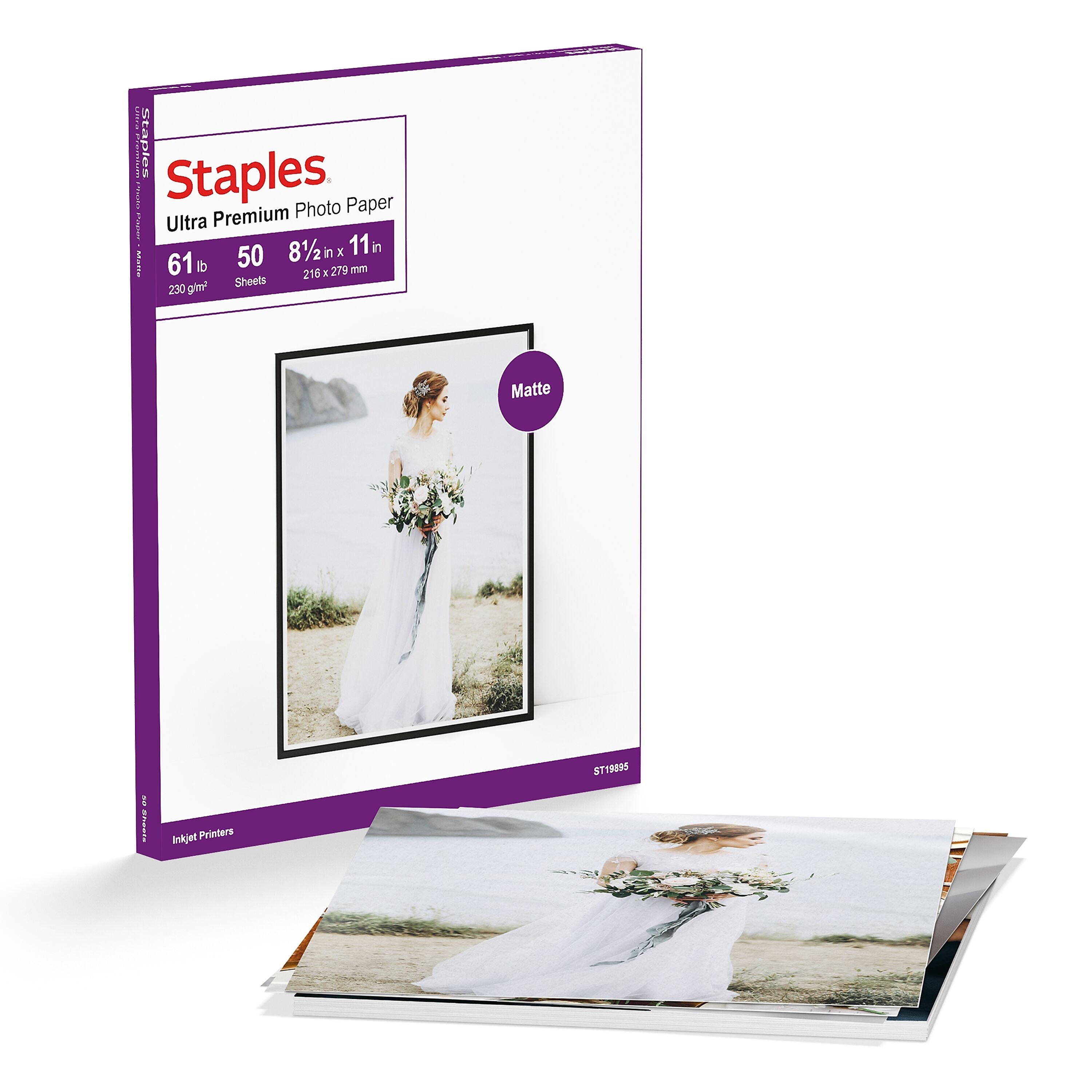 Staples Ultra Premium Matte Photo Paper, 230 g/m², 8.5"W x 11"L, 50/Pack (19895-CC)