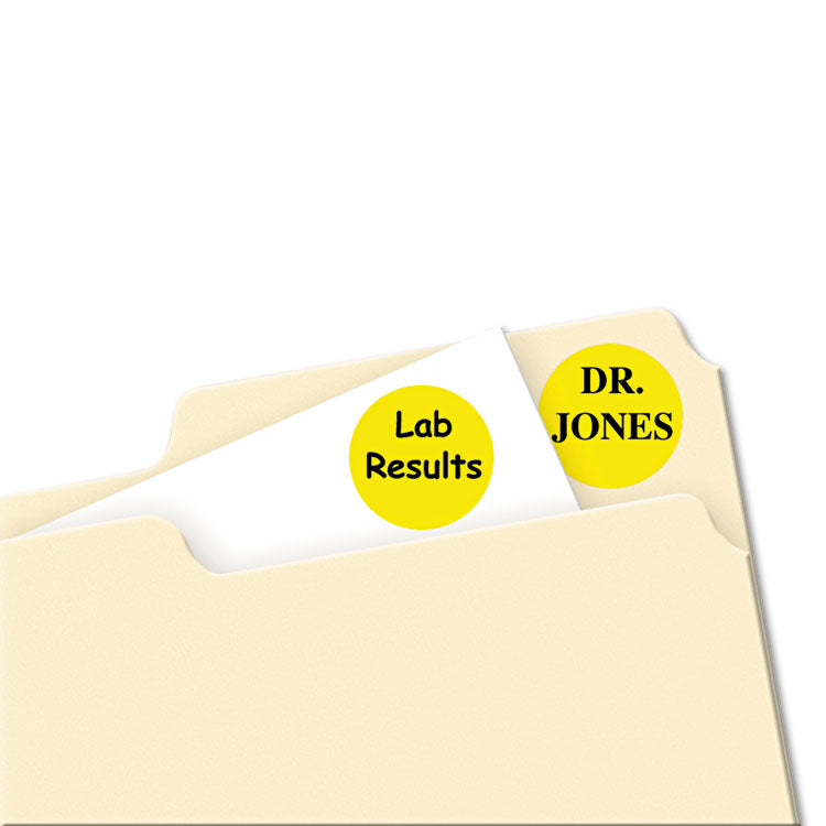 Printable Self-Adhesive Removable Color-Coding Labels, 0.75" dia, Yellow, 24/Sheet, 42 Sheets/Pack, (5462)