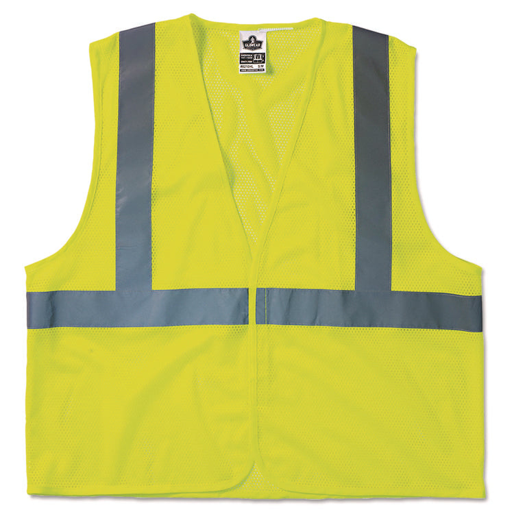 GloWear 8210HL Class 2 Economy Vest, Polyester Mesh, Hook Closure, Large to X-Large, Lime