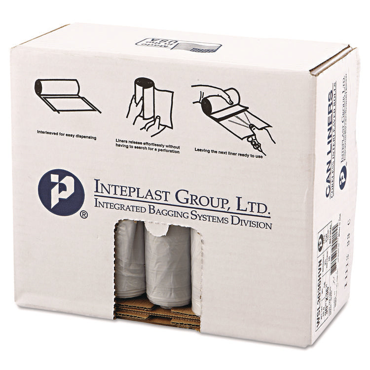 Low-Density Commercial Can Liners, 30 gal, 0.58 mil, 30" x 36", Clear, Interleaved Roll, 25 Bags/Roll, 10 Rolls/Carton