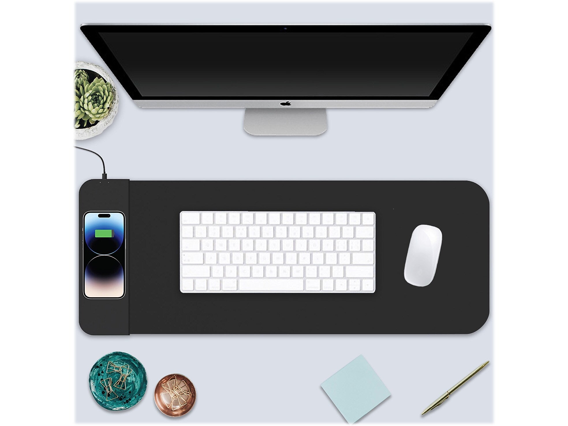 OTM Essentials Anti-Slip Fabric Charging Desk Pad, 12" x 27.5", Black (ROB-B2HDW)
