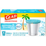 Glad 4 Gallon Drawstring Kitchen Trash Bags, Febreze Freshness Beachside Breeze Scent, Blue, 80/Box (79155)