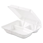 Foam Hinged Lid Containers, 3 Compartments, 7.5 x 8 x 2.3, White, 200/Carton
