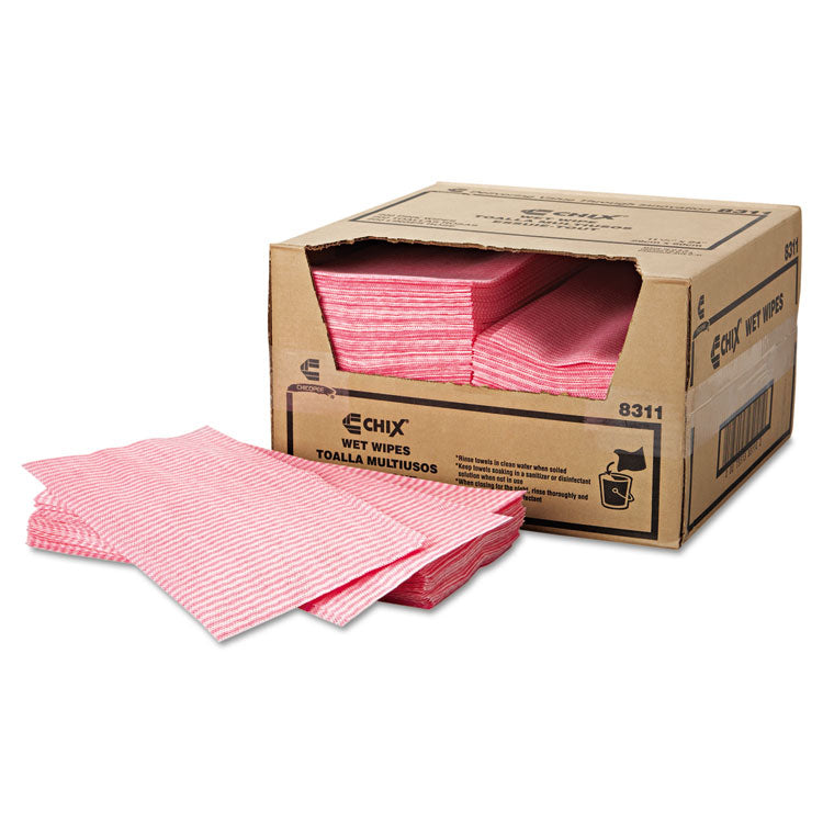 Wet Wipes, Stripe Design 11.5 x 24, White/Pink, 200/Carton