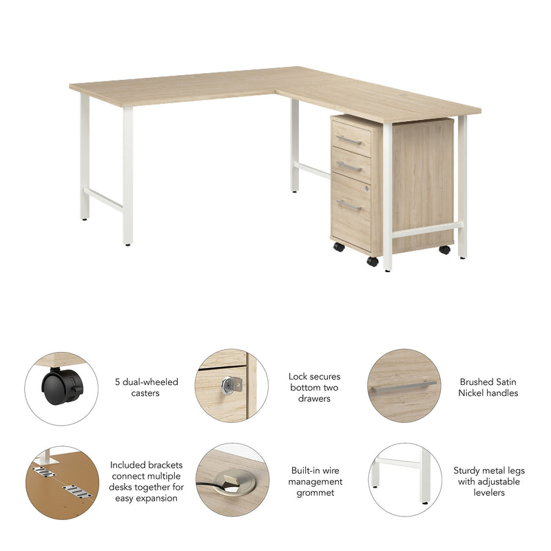Bush Business Furniture Hustle 60"W L Shaped Computer Desk with 3 Drawer Mobile File Cabinet, Natural Elm (HUS006NE)