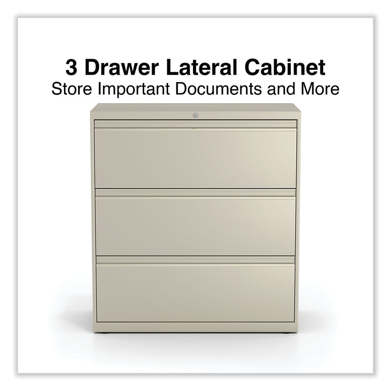 Alera 3-Drawer Lateral File Cabinet, Letter/Legal Size, Lockable, 40.25"H x 36"W x 18.63"D, Putty (ALEHLF3641PY)