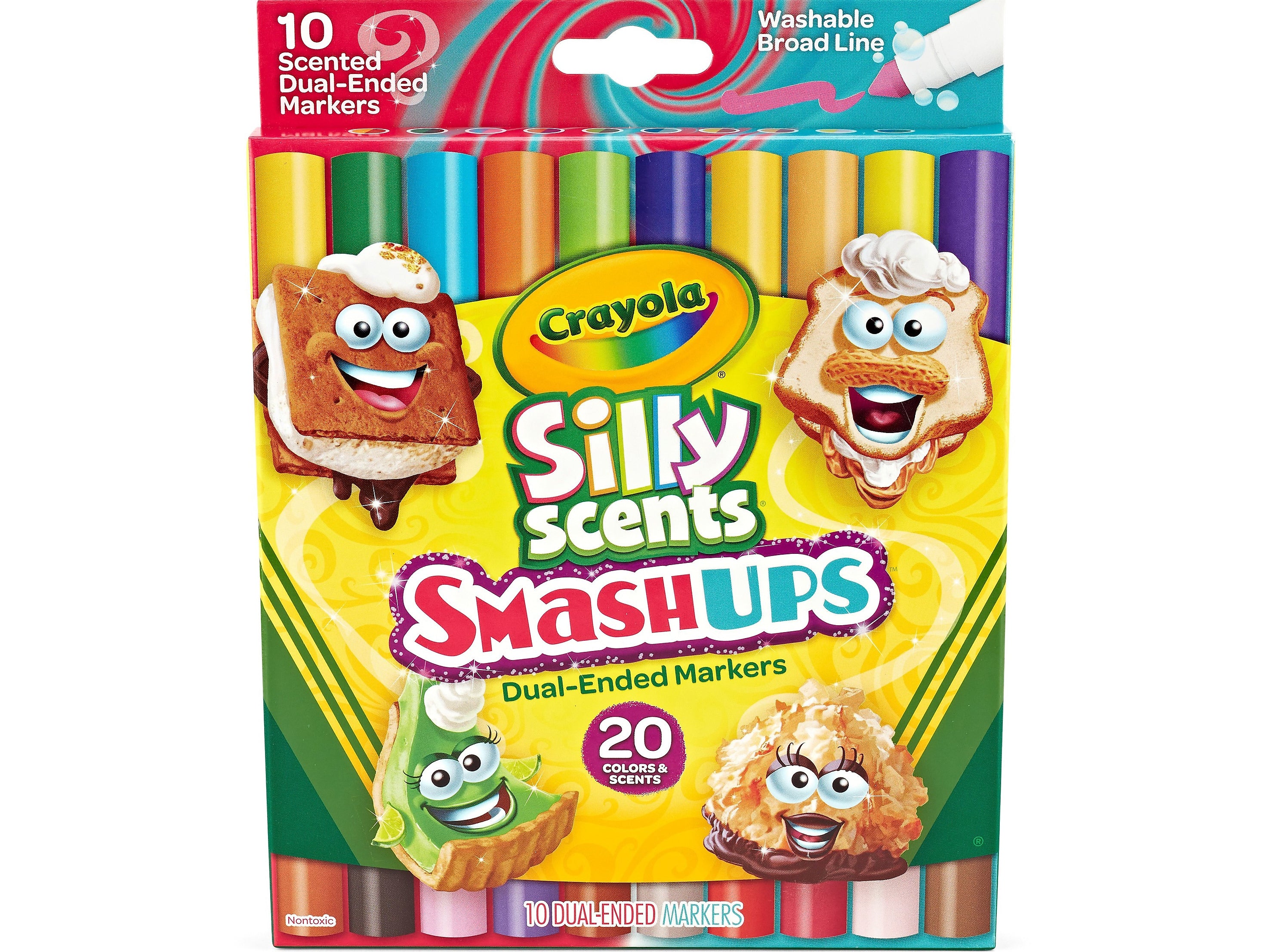 Crayola Silly Scents Smashups Washable Markers, Broad Point, Assorted Colors, 10/Pack (588342)