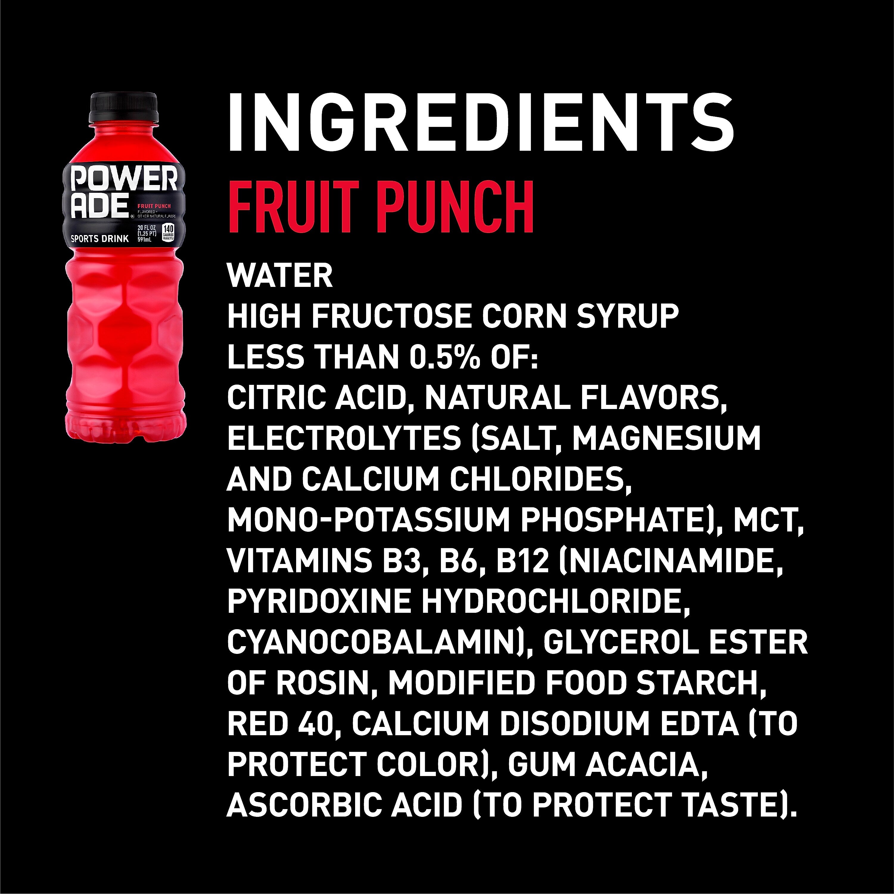 Powerade Fruit Punch Liquid Sports Drink, 20 oz., 24/Carton (00049000003710)