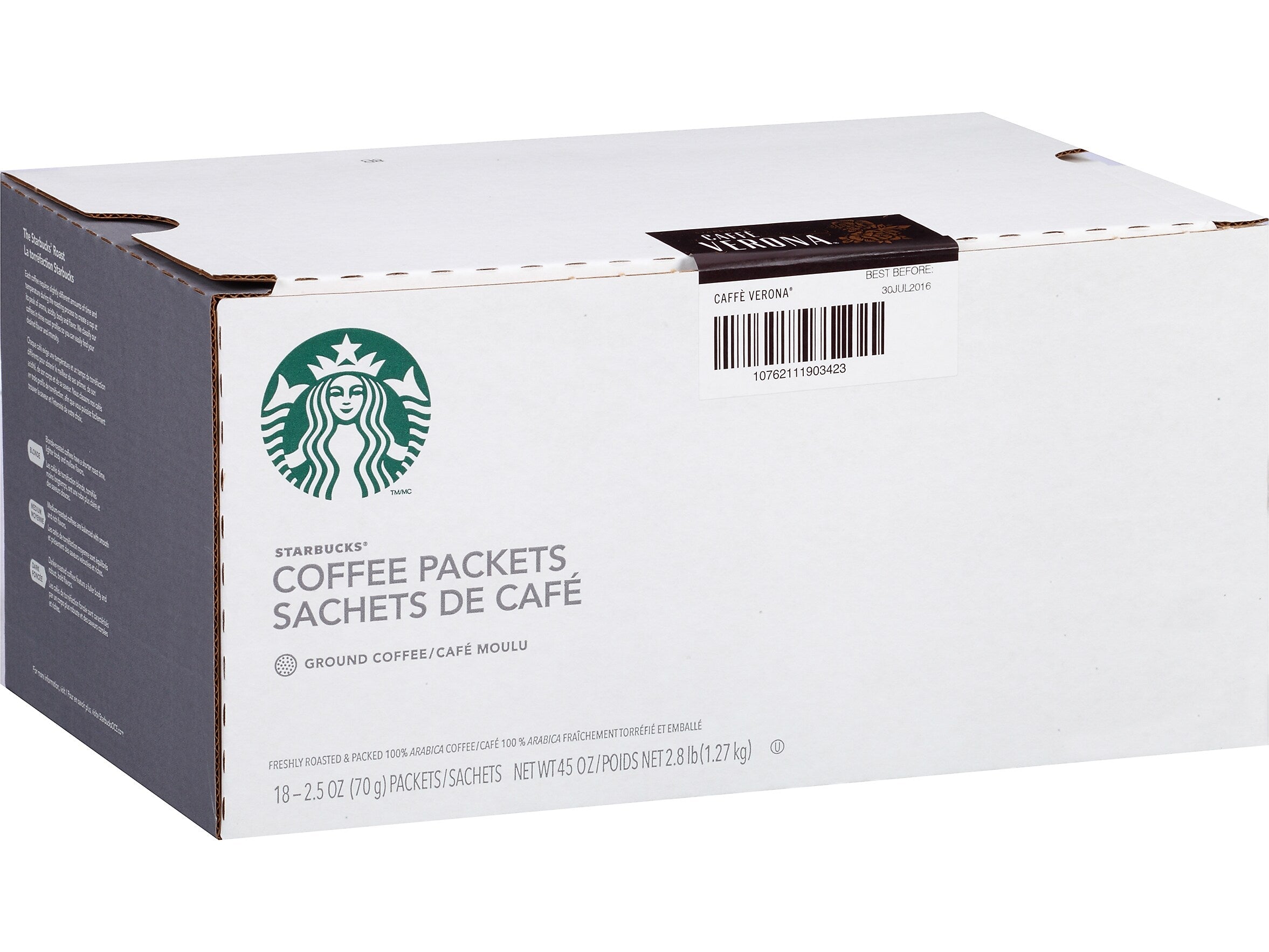 Starbucks Caffe Verona Ground Coffee Packet, Dark Roast, 2.5 oz., 72/Carton (SBK11018192CT)