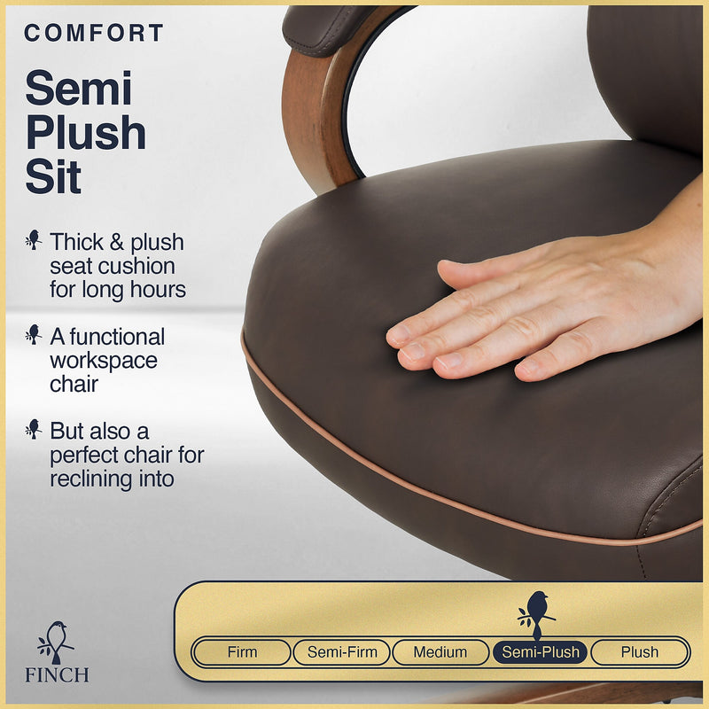 Finch NEO TWO Ergonomic Vegan Leather/Wood Swivel Executive Chair, Brown (52373-BRN)