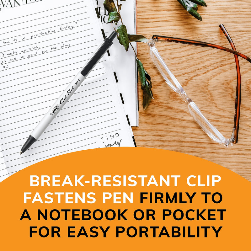 BIC Clic Stic Retractable Ballpoint Pens, Medium Point, Black Ink, Dozen (90433/CSM11BK)