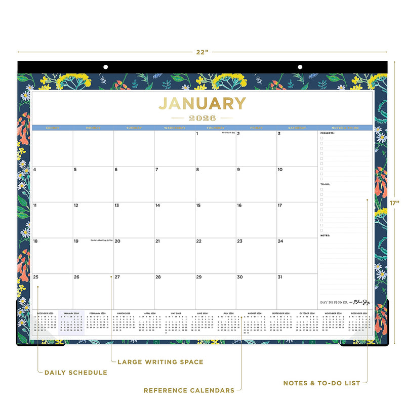 2026 Day Designer for Blue Sky Meadow 22" x 17" Monthly Desk Calendar (148689-26)