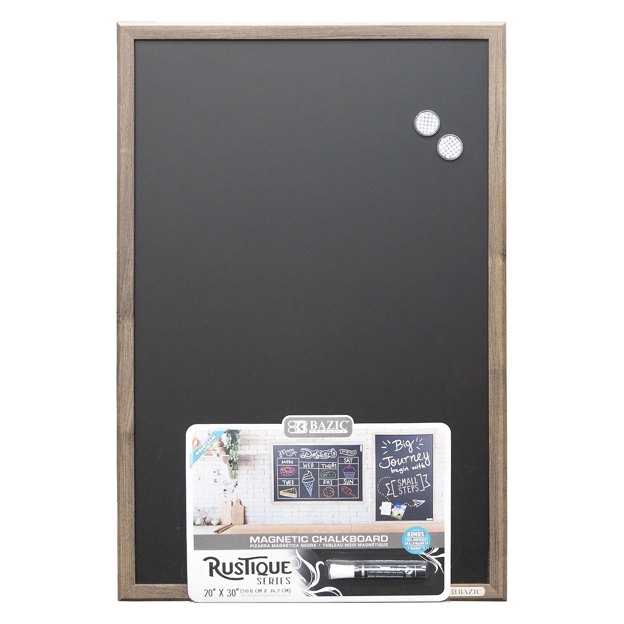 BAZIC Products RUSTIQUE Wood Frame Magnetic Chalkboard, 20" x 30", Chalk Marker & Magnets (BAZ6081)