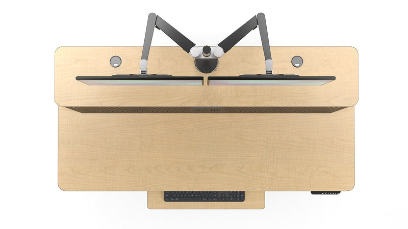 VersaDesk PowerLift Split-Level 60"W Electric Rectangular Adjustable Standing Desk, Maple/Black (PL2SD6030-BM)