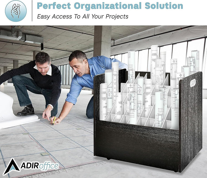 AdirOffice 50-Slot Mobile Roll File, 28.5"H x 30"W x 15.75"D, Black (626-BLK-KIT1)