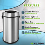 Alpine Industries Stainless Steel Recycling, Trash and Compost Station with Open Lid, 51 Gallon, 3/Pack (ALP470-65L-R-T-CO)