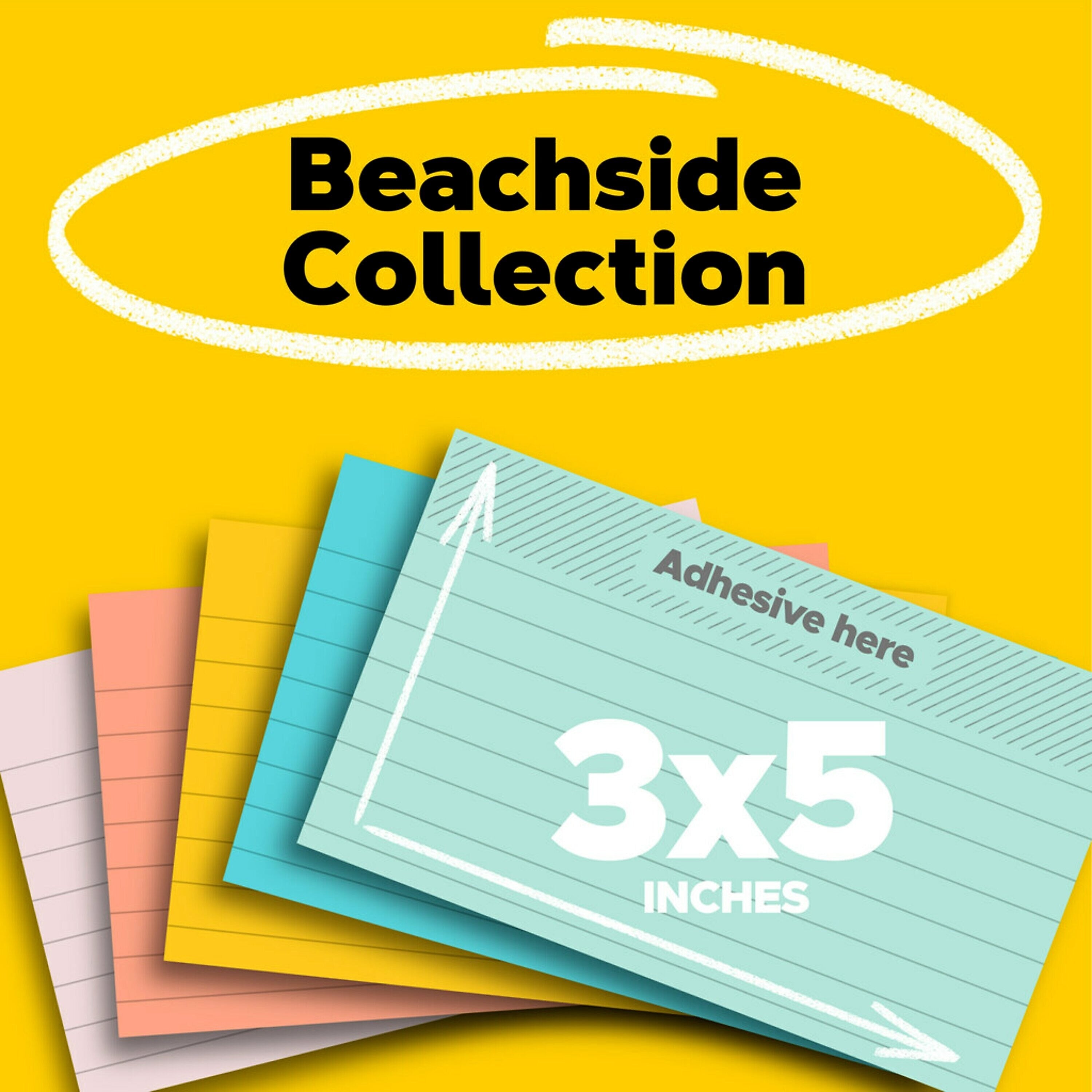 Post-it Notes, 3" x 5", Beachside Café Collection, 100 Sheet/Pad, 5 Pads/Pack (655AST)