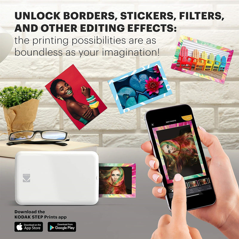 Kodak Step Mobile Zero Ink Instant Photo Printer, Single-Function, White (RODMP20AMZW)