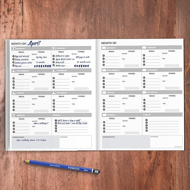 TF Publishing Food & Fitness 9" x 11" Undated Health & Wellness Planner, Paperboard Cover, Multicolored (99-4730)