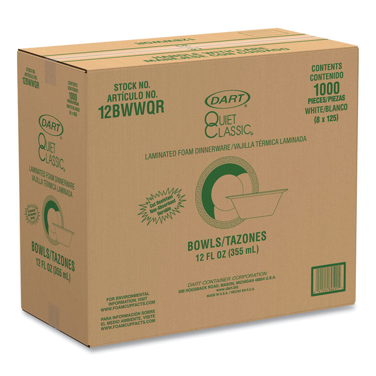 Quiet Classic Laminated Foam Dinnerware Bowls, 10 To 12 Oz, White, 125/pack, 8 Packs/carton