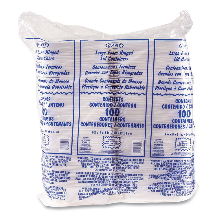 Foam Hinged Lid Containers, 9.01 X 9.4 X 3.1, White, 200/carton