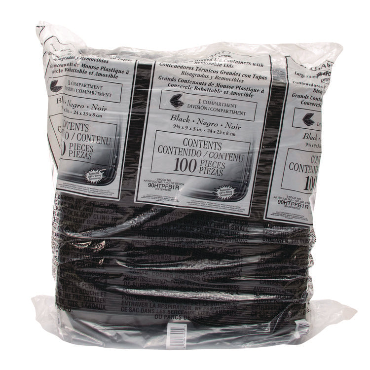 Insulated Foam Hinged Lid Containers, 9.01 x 9.4 x 3.1, Black, 100/Bag, 2 Bags/Carton, 200 Containers/Carton