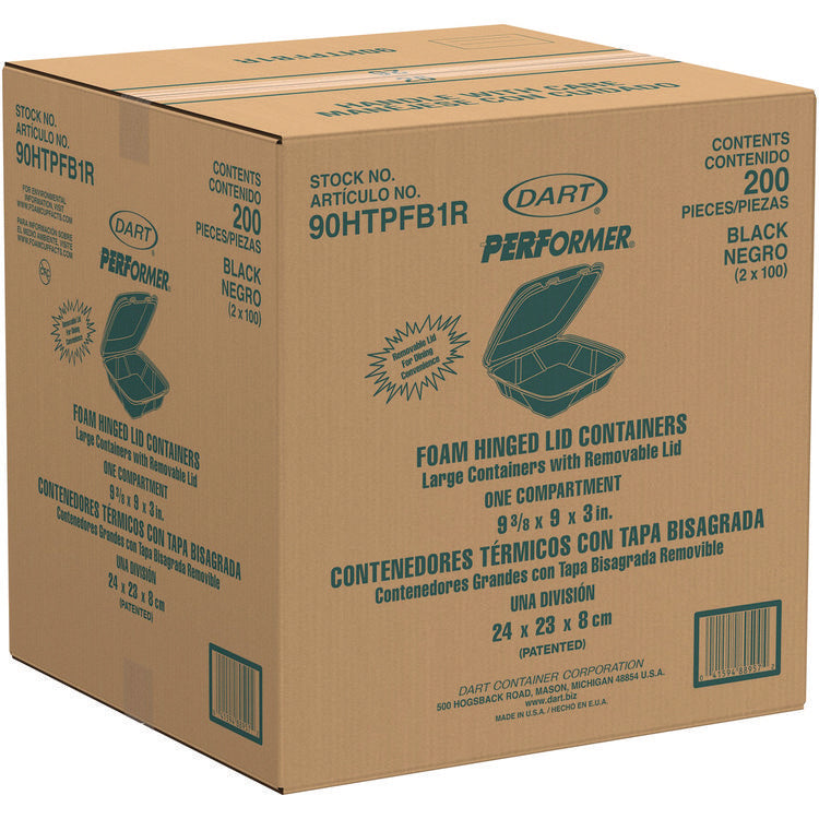 Insulated Foam Hinged Lid Containers, 9.01 x 9.4 x 3.1, Black, 100/Bag, 2 Bags/Carton, 200 Containers/Carton