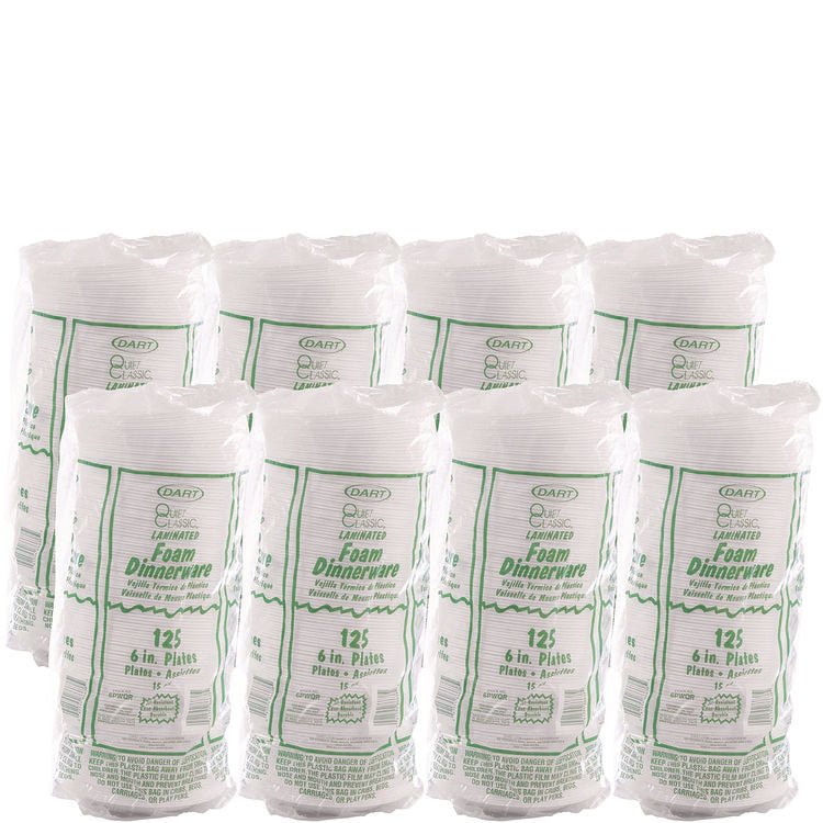 Mediumweight Foam Dinnerware, Plate, 6" dia, White, 125/Pack