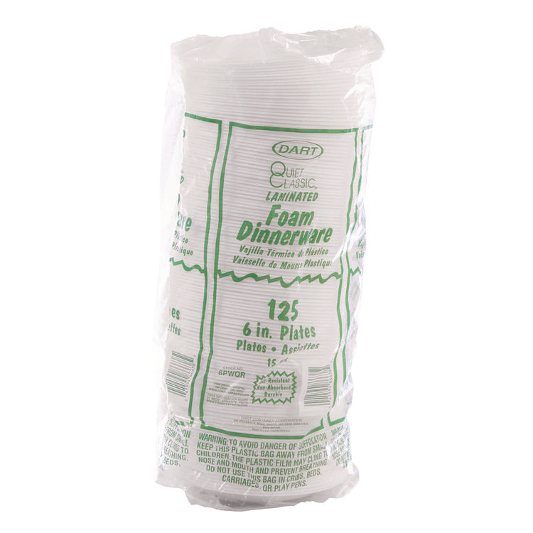 Mediumweight Foam Dinnerware, Plate, 6" dia, White, 125/Pack
