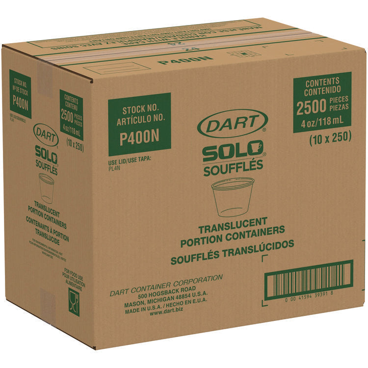 Polystyrene Portion Cups, 4 oz, Plastic, Translucent, 250/Bag, 10 Bags/Carton