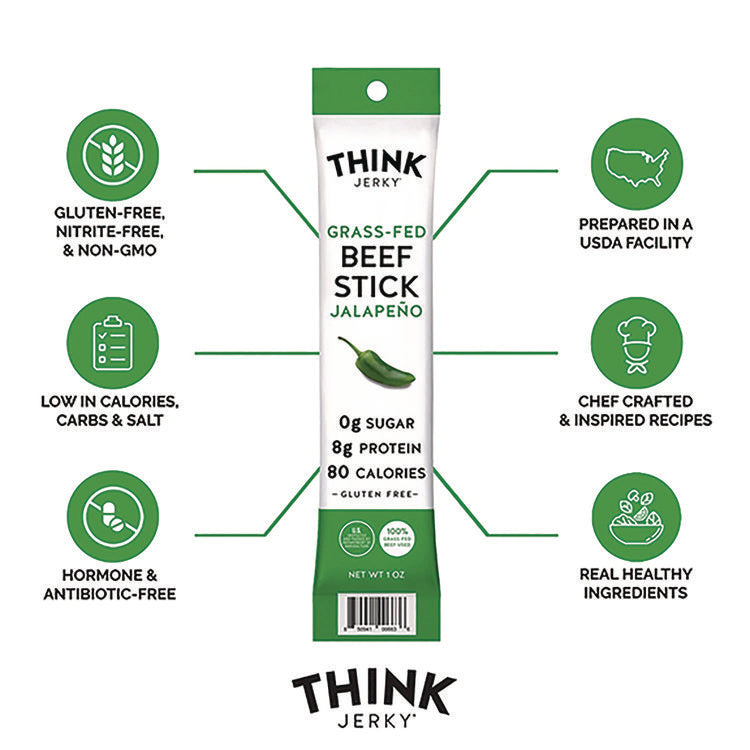 Jalapeno 100% Grass-Fed Beef Sticks, 1 oz Individually Wrapped Sticks, 20/Carton
