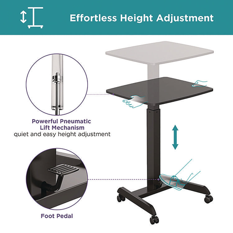 Mobile Sit-to-Stand Desk, 23.5 x 20.5 x 29.75 to 44.25, Black