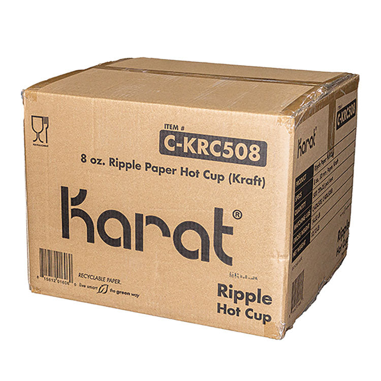Ripple Hot Cups, 8 oz, Paper, Kraft/White, 500/Carton