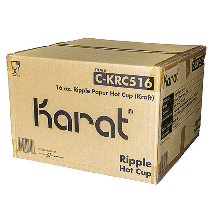 Ripple Hot Cups, 16 oz, Paper, Kraft/White, 500/Carton