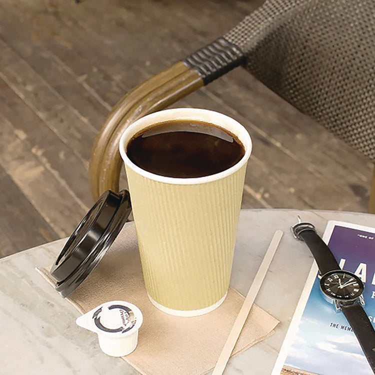 Ripple Hot Cups, 16 oz, Paper, Kraft/White, 500/Carton