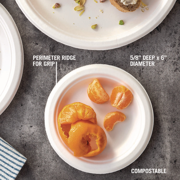EarthChoice PFAS Free Compostable Dinnerware, Plate, Sugarcane, 6" dia, Natural, 1,000/Carton
