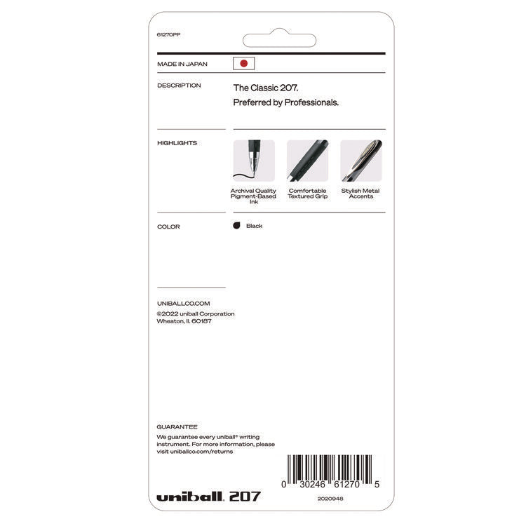 Signo 207 Gel Pen, Retractable, Fine 0.5 mm, Black Ink, Smoke/Black Barrel, 4/Pack