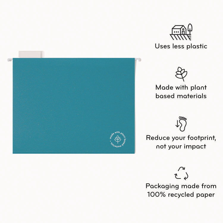 U-Eco Hanging File Folders, Letter Size, 1/5-Cut Tabs, Assorted, 12/Pack