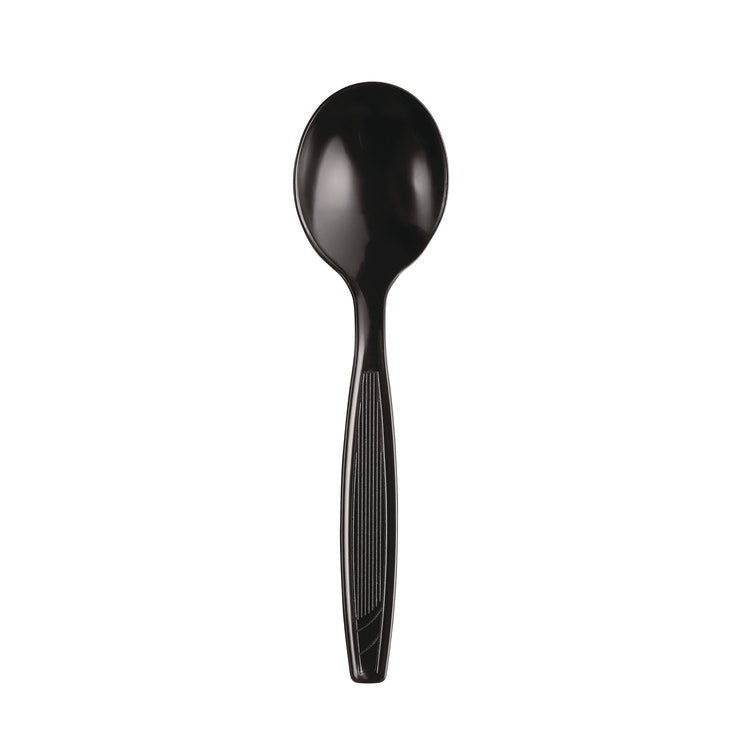 Individually Wrapped Heavyweight Soup Spoons, 5.75", Plastic, Black, 1,000/Carton