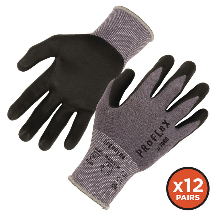 ProFlex 7000 Nitrile-Coated Gloves Microfoam Palm, EN388: 4121A, 9" Long, X-Small, Gray, 12 Pairs