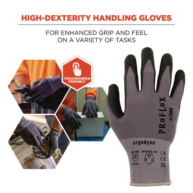 ProFlex 7000 Nitrile-Coated Gloves Microfoam Palm, EN388: 4121A, 9" Long, X-Small, Gray, Pair