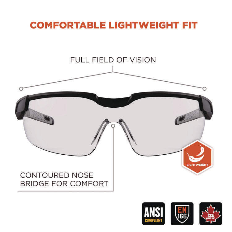 Skullerz DELLENGER Safety Glasses with Adjustable Temples, Matte Black Nylon Impact Frame, Clear Polycarbonate Lens