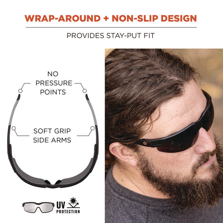 Skullerz DELLENGER Safety Glasses with Adjustable Temples, Matte Black Nylon Impact Frame, Smoke Polycarbonate Lens