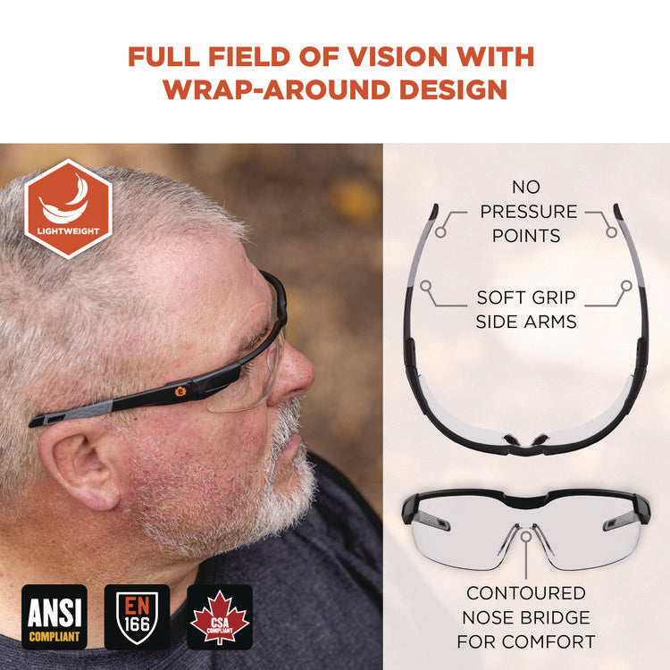 Skullerz DELLENGER Anti-Scratch/Enhanced Anti-Fog Safety Glasses with Adjustable Temples, Black Frame, Clear Polycarb Lens