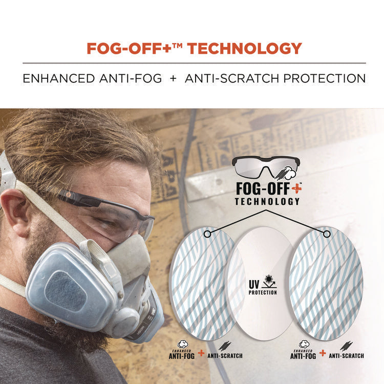 Skullerz DELLENGER Anti-Scratch/Enhanced Anti-Fog Safety Glasses with Adjustable Temples, Black Frame, Clear Polycarb Lens