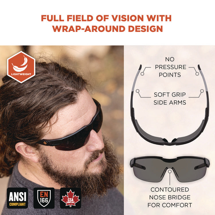 Skullerz DELLENGER Anti-Scratch/Enhanced Anti-Fog Safety Glasses w/ Adjustable Temples, Black Frame, Smoke Polycarbonate Lens