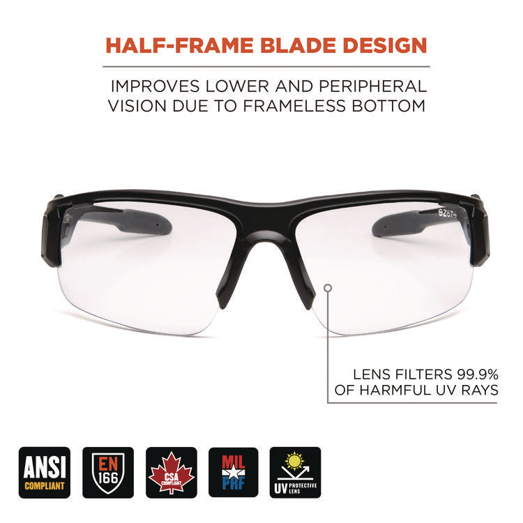 Skullerz DAGR Anti-Scratch and Enhanced Anti-Fog Safety Glasses, Black Nylon Impact Frame, Clear Polycarbonate Lens