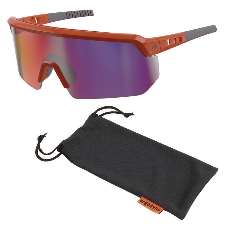 Skullerz AEGIR Safety Glasses, Mirrored Lenses, Orange Nylon Impact Frame, Purple Mirror Polycarbonate Lens